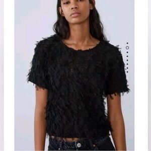 Zara Tulle Mesh Shirt Black Short Sleeve Crewneck Grunge Dark Fairy Going Out M